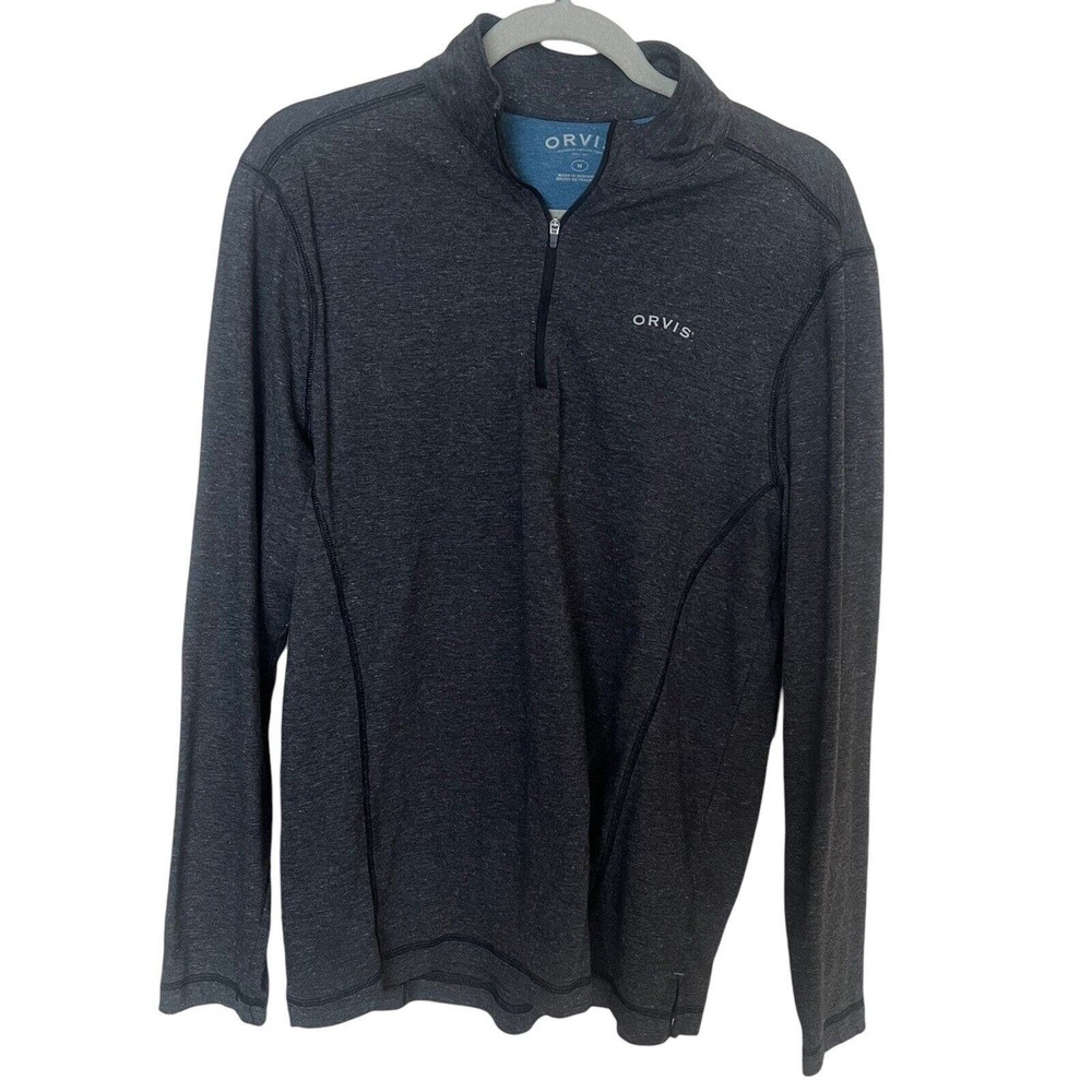 Orvis Mens Pullover Quarter Zip Gray Size Medium Long Sleeves Lightweight